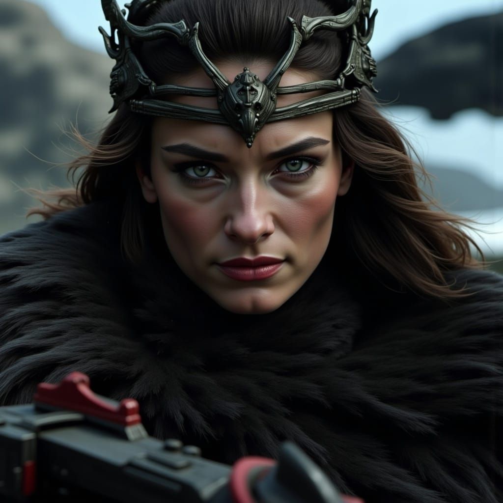 Fierce Queen with Klingon Ships and Fur Cloak