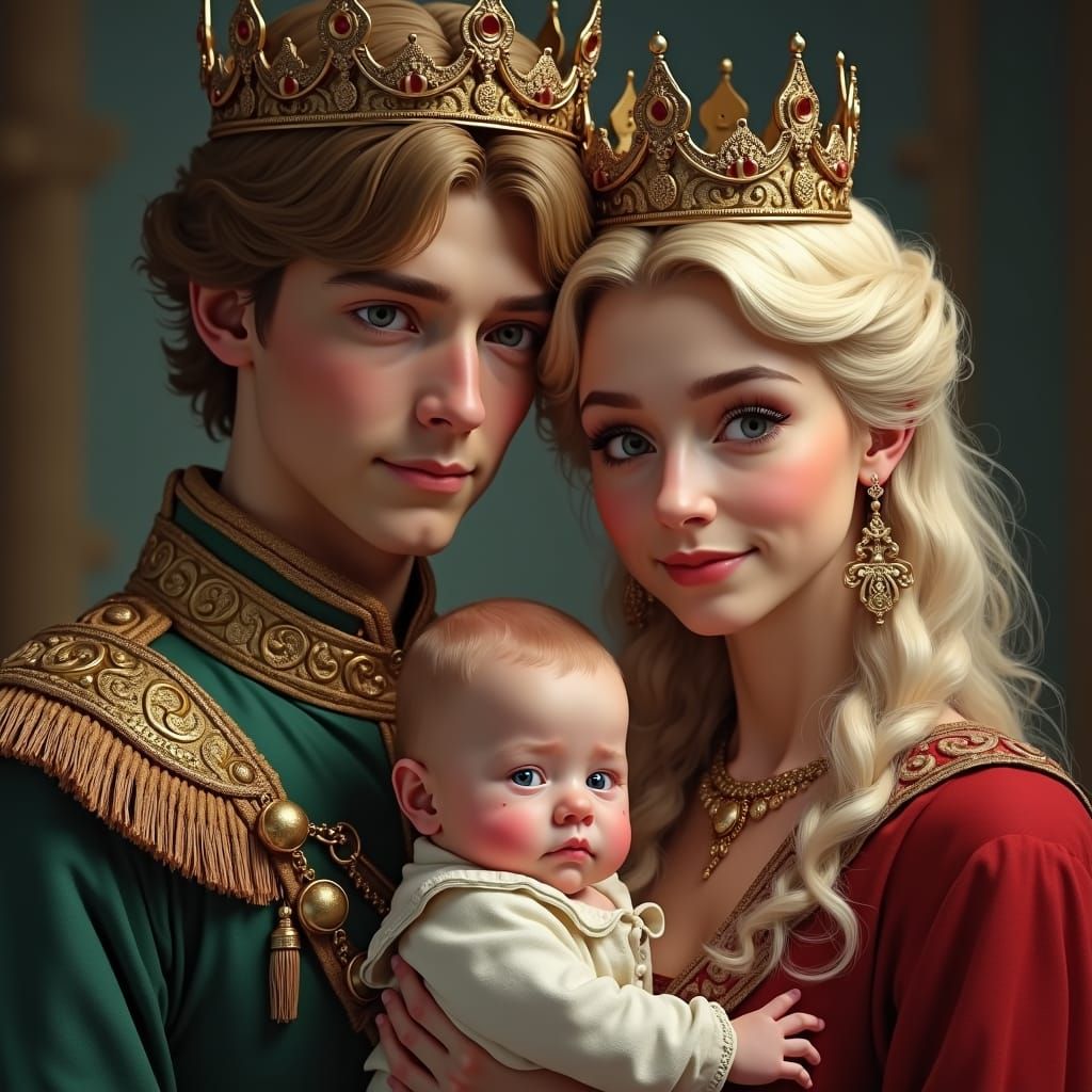 Royal Family Portrait in Detailed Digital Painting Style