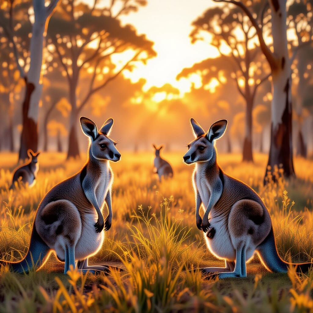 Geometric Kangaroos Tessellated in Op Art Style