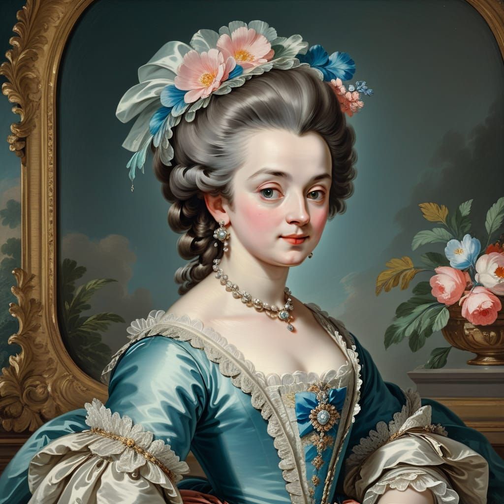 Elegant 18th Century Courtesan Portrait in Rococo Style