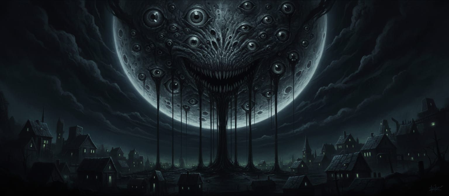 Malevolent Many-Eyed Moon Over Dark Town