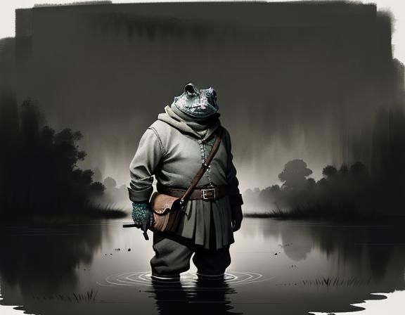 Bullywug in Murky Fen: Ink and Watercolour Illustration