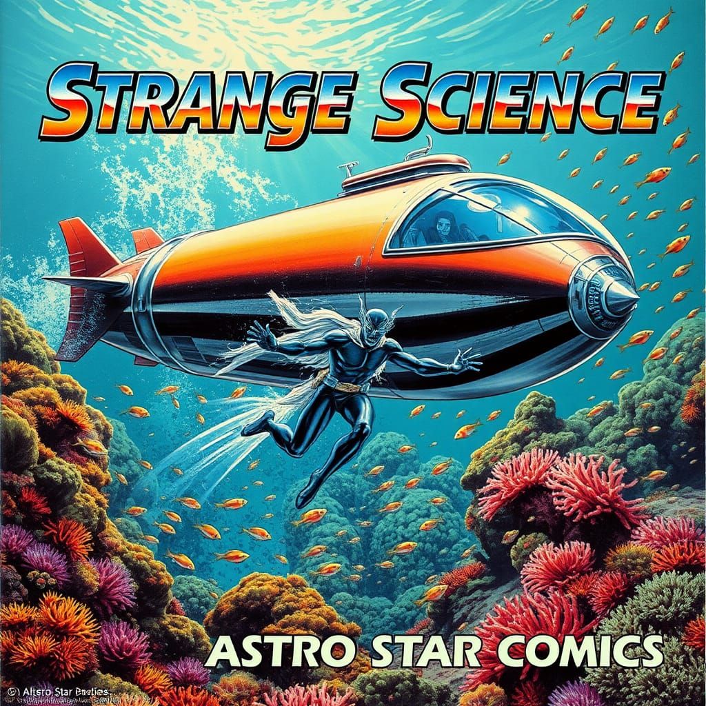 Hydroman and Retro Submarine in Comic Book Style