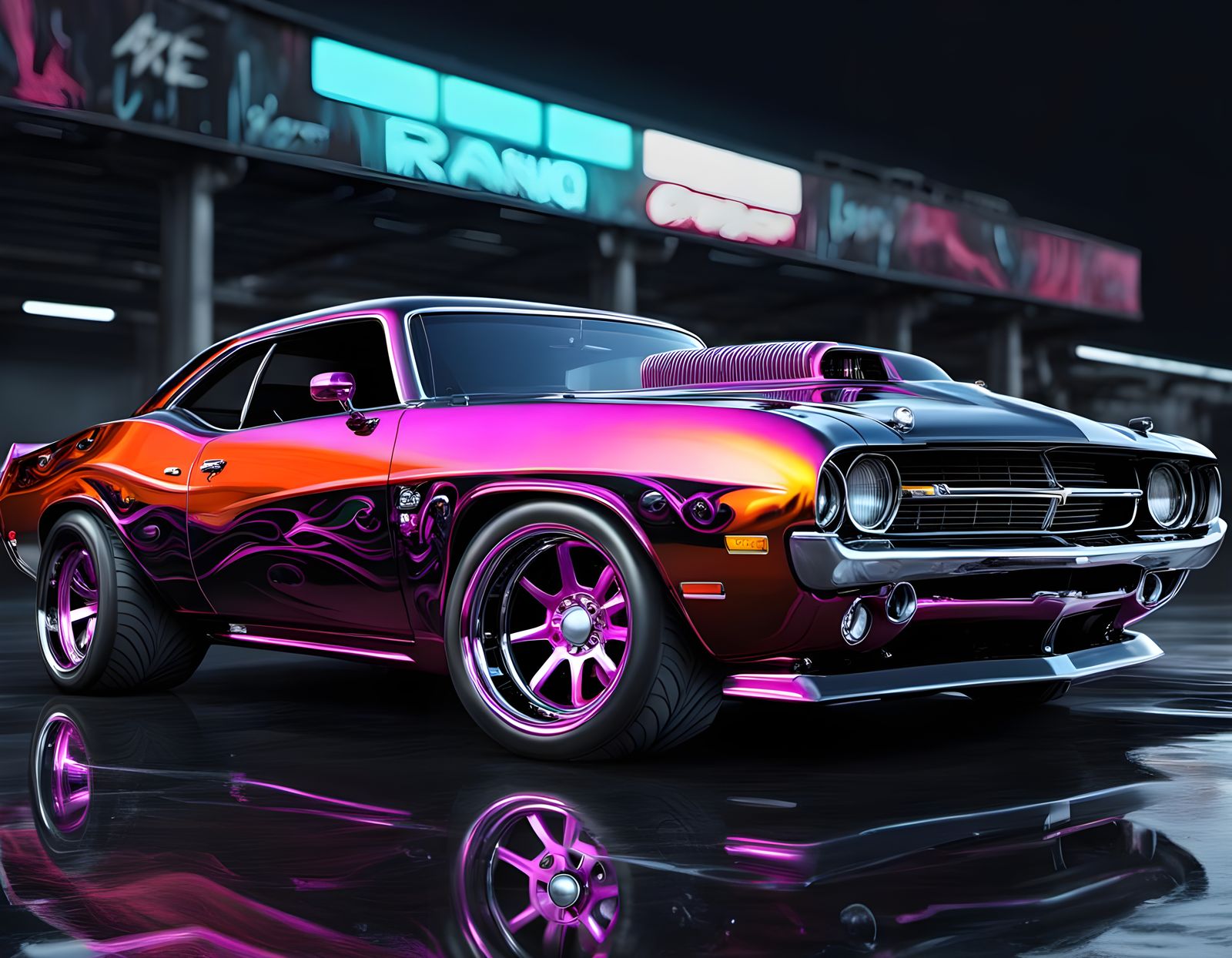 Futuristic Liquid Metal Muscle Car in Manga Style