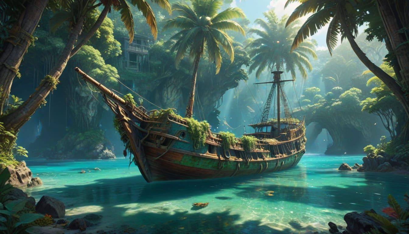Surreal Pirate Shipwreck in Tropical Paradise