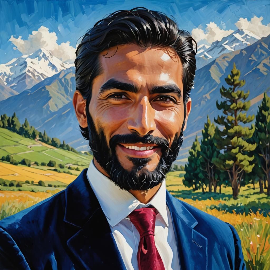 Smiling Man in Velvet Suit, Neo-Impressionist Oil Painting