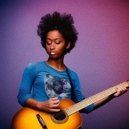 African American Woman Guitarist on Stage