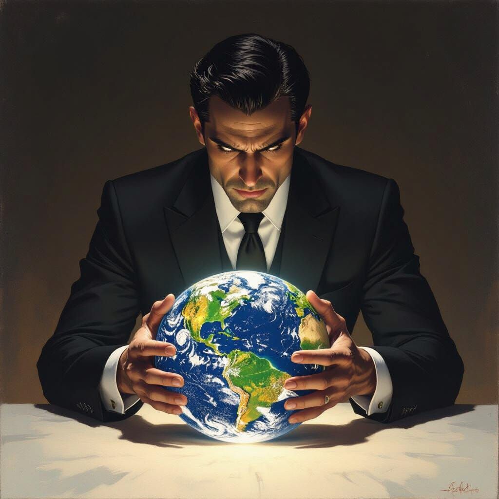 Frustrated Demon Lord Clutches Earth in Shadowy Style