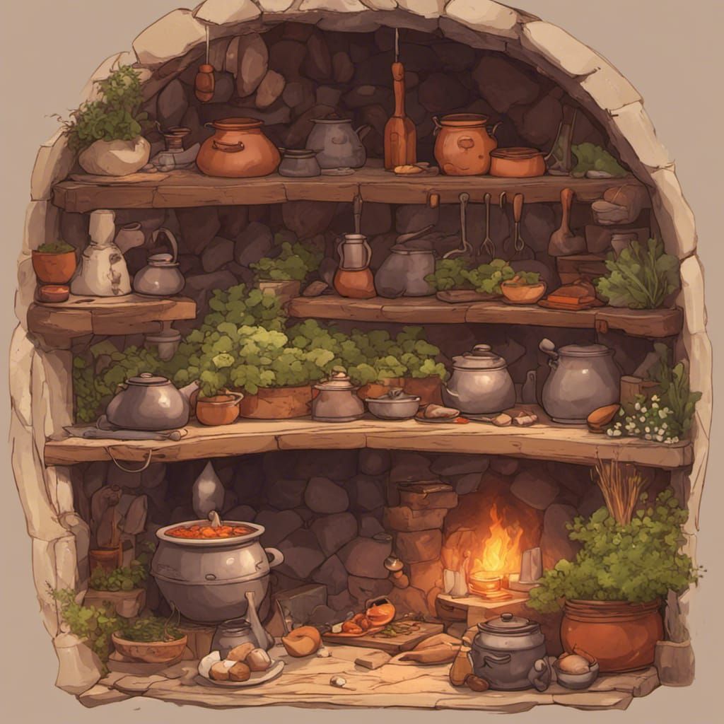 Cottagecore Witch Kitchen in Ghibli Style