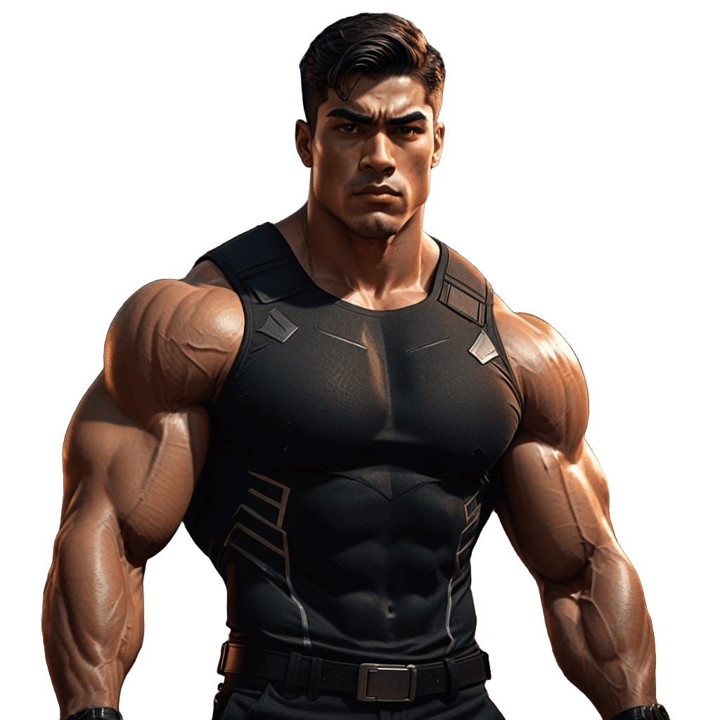 Muscular Mexican Man in Black Uniform: Comic Book Style