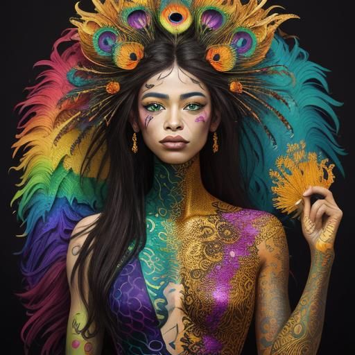 Dragon Peacock Woman in Abstract Expressionism Style