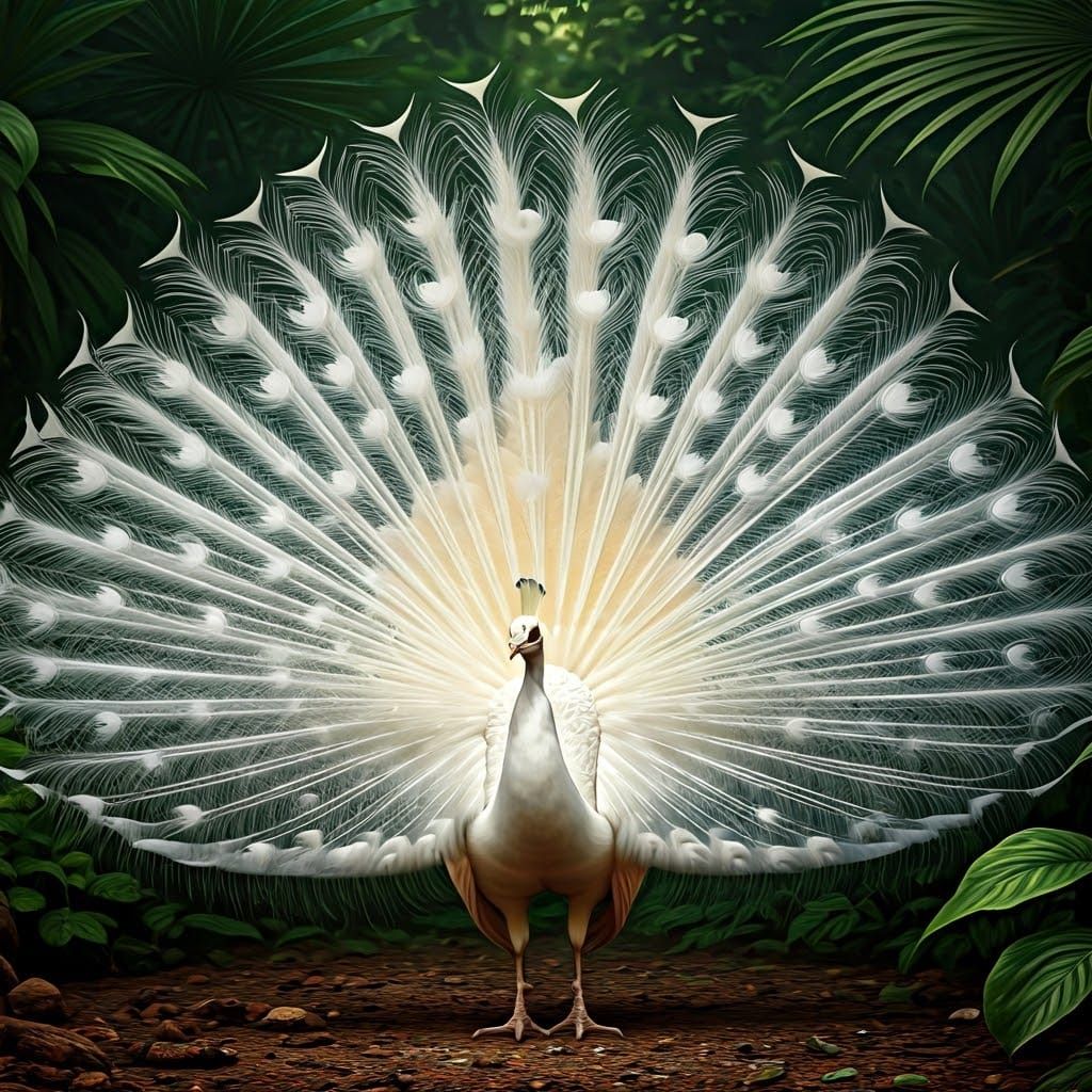 Majestic White Peacock in Vibrant Jungle Overture