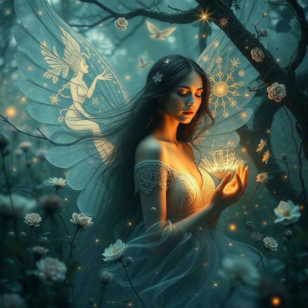 Ethereal Woman in Dream Garden: Surrealist Portrait