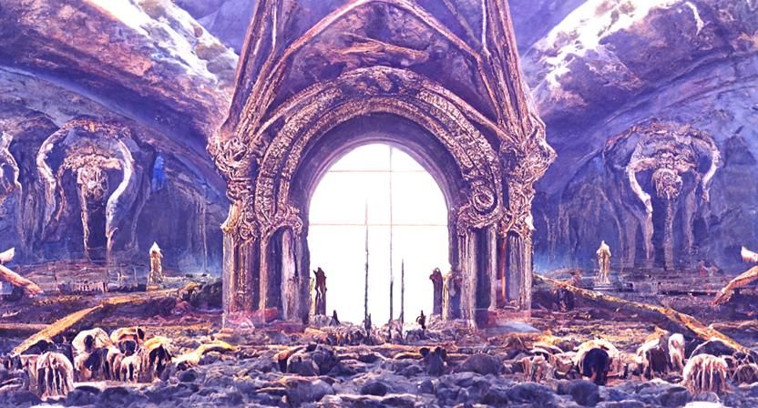 Dark Philosophy Landscape Inspired by Bierstadt and Doré