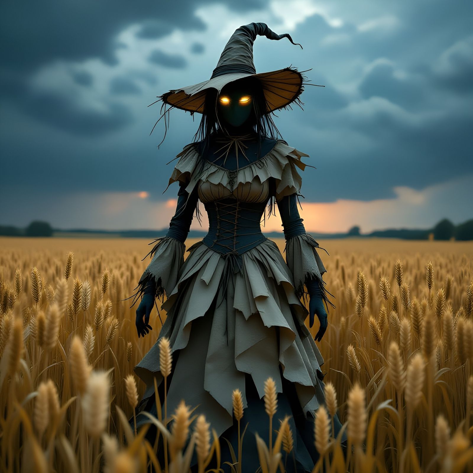 Scarecrow Queen in Paper Wheat Field