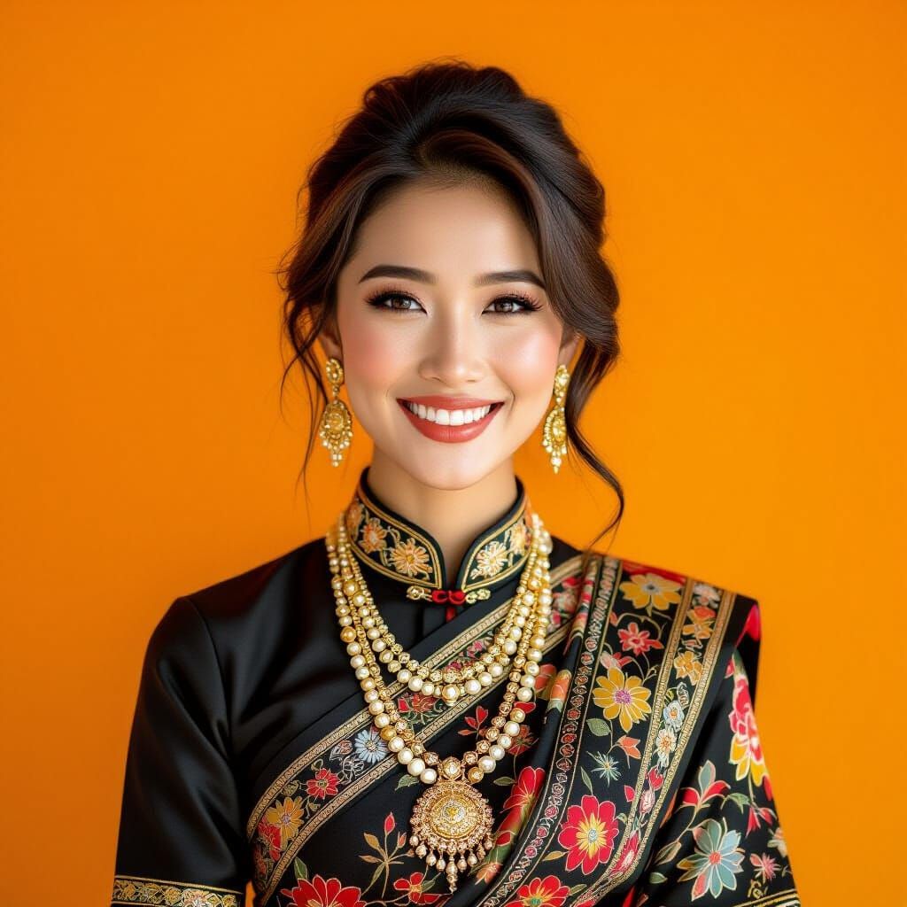 Smiling Thai Woman in Traditional Dress