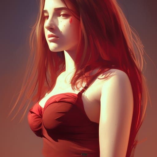 Hyperdetailed Portrait of Teenage Girl in Red, 8K