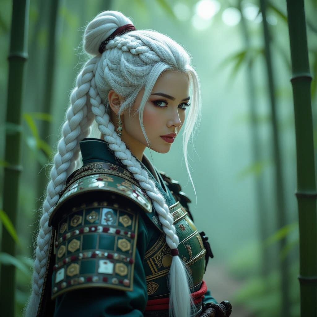 Samurai Woman in Bamboo Forest, Atmospheric Style
