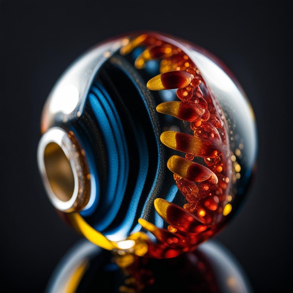 Macro Photo of a Scarlet and Gold Venetian Bead