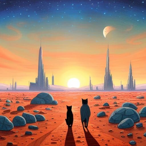 Cats Wander a Futuristic City on Mars