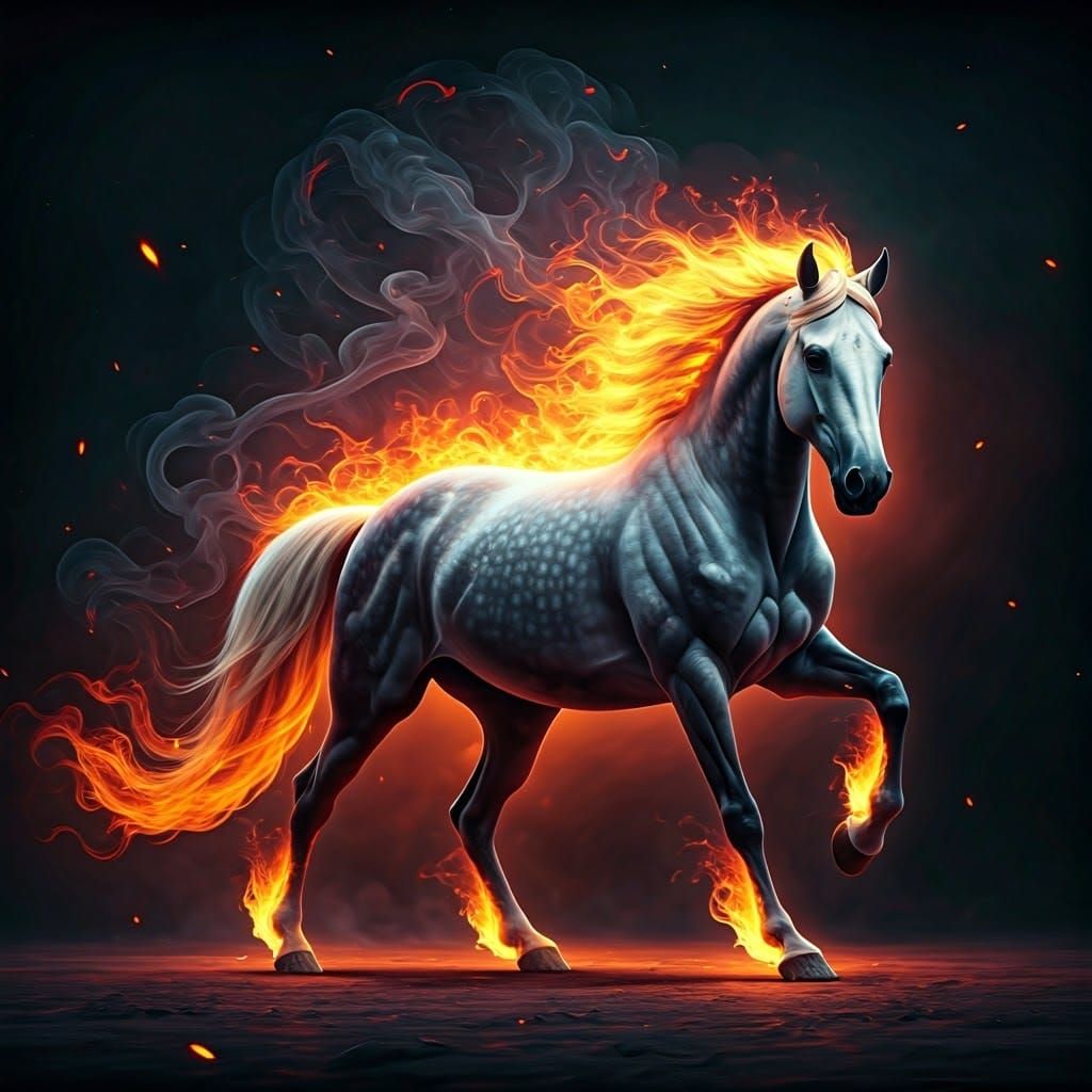 Mystical Flaming Horse Galloping Through Dreamscape
