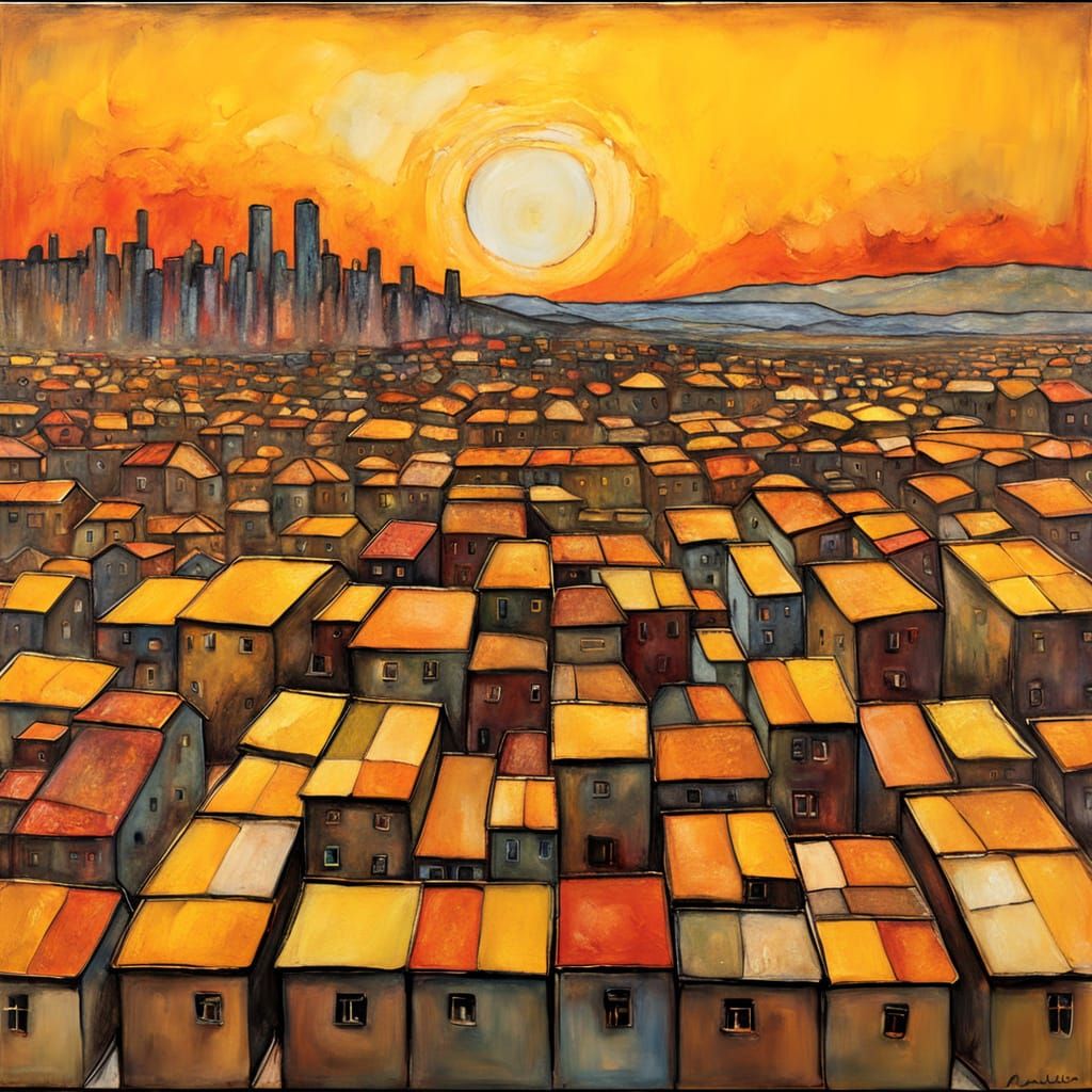 Expressive Cityscape Painting with Impasto and Ink