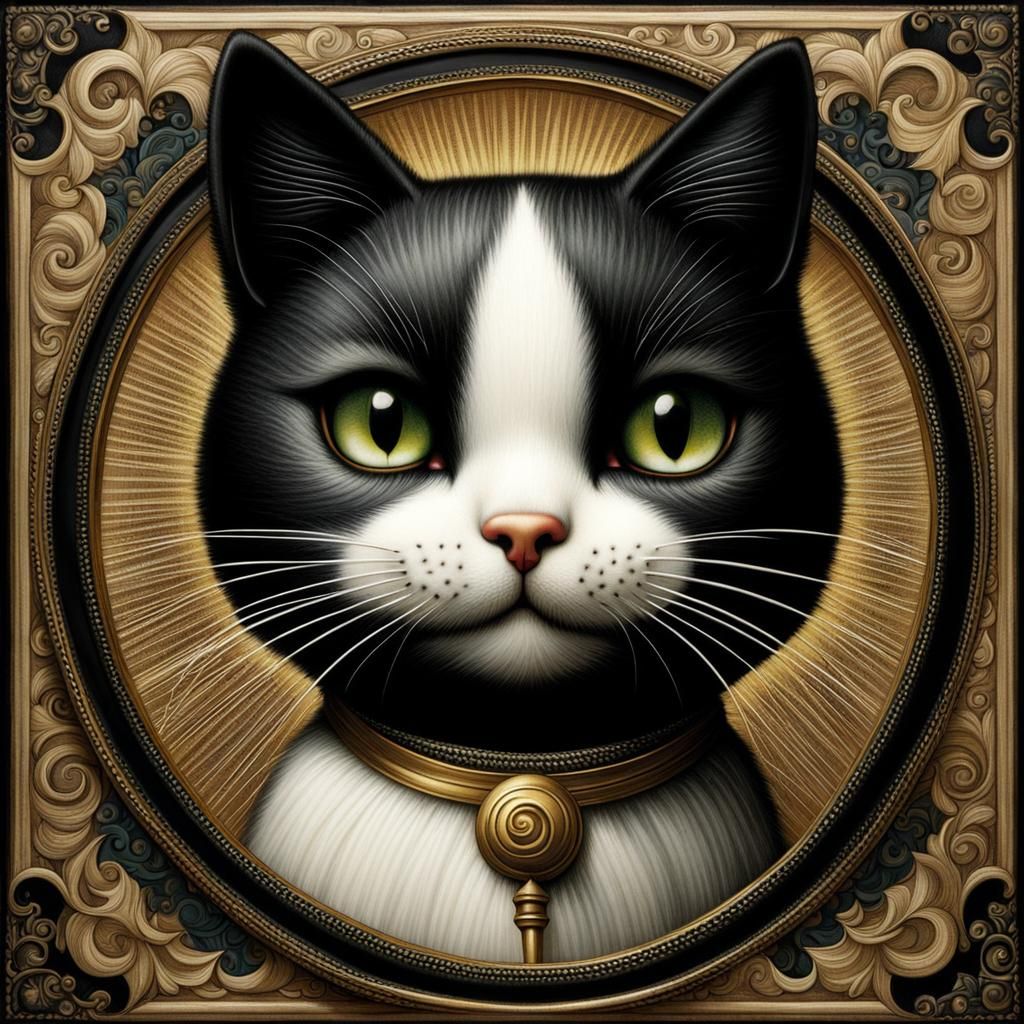 Very happy black-and-white cat by Benjamin Lacombe and Naoto...
