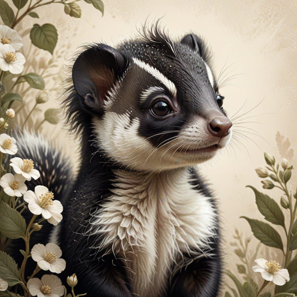 Whimsical Baby Skunk in Earthy Tones