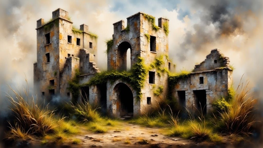 Medieval Castle in Timeless Decay, Evoking Nostalgic Melanch...