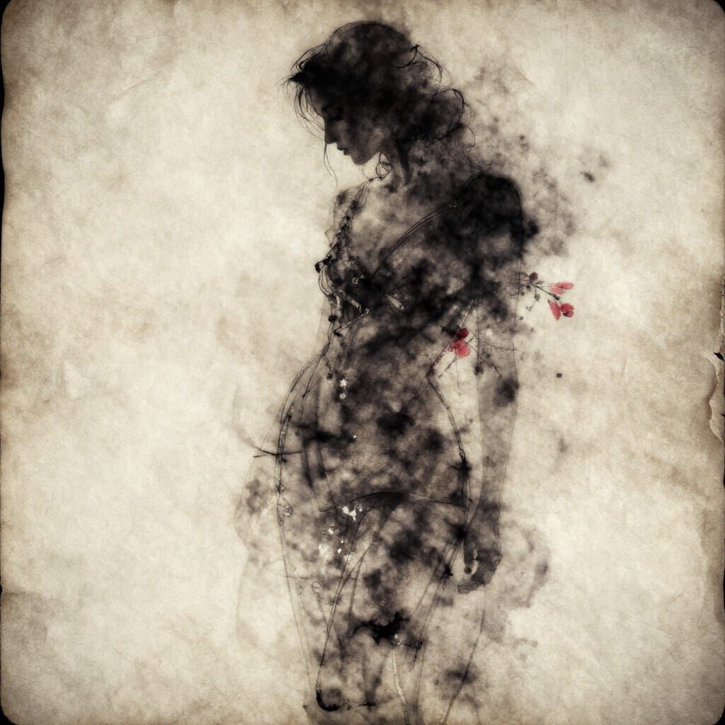 Ethereal Figure in Hazy Ink Wash Style