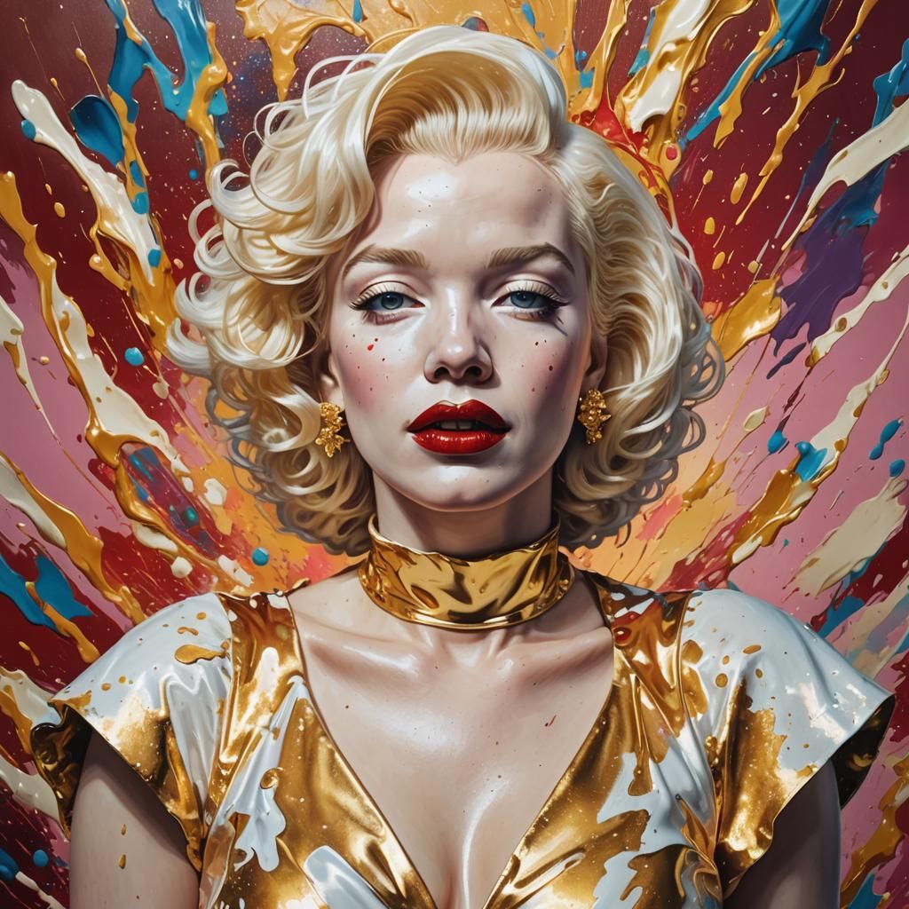 Albino Woman in Liquid Gold Dress: Hyperrealistic Portrait