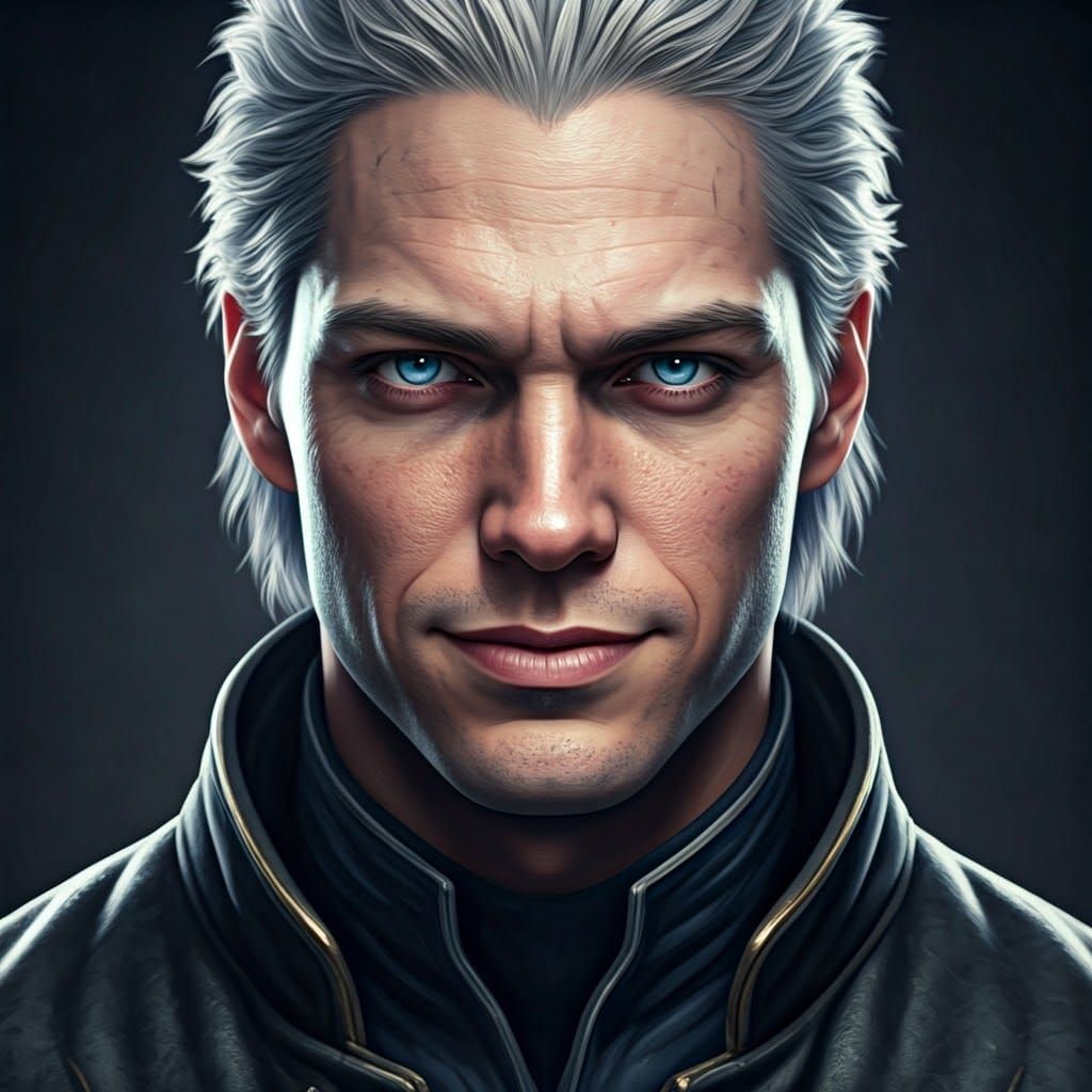 Dashing Vergil with Snowy Hair Exudes Gentle Charm