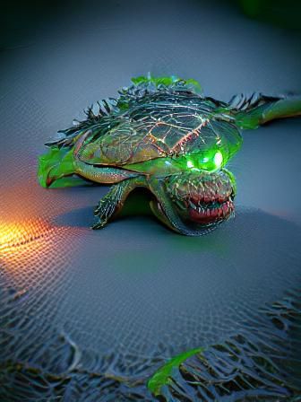 Neon Dragon Turtle in Creepy 3D