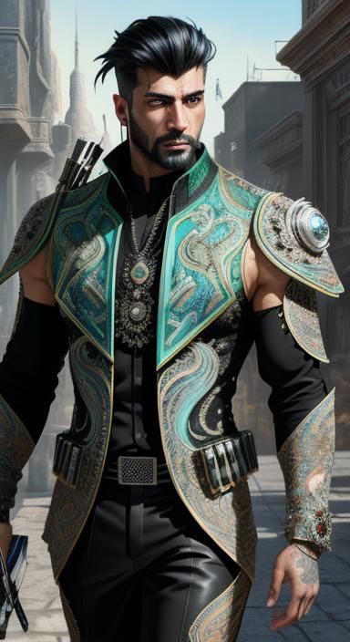 Iranian Aristocrat Portrait in High-Tech Sci-Fi Style