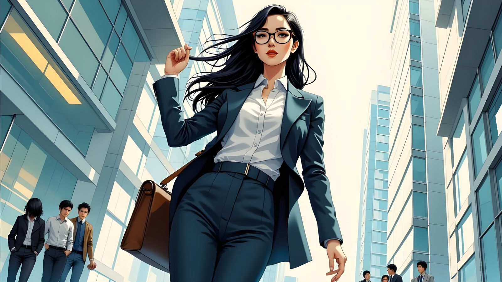 Dominant Japanese Businesswoman Strides Through Modern Offic...