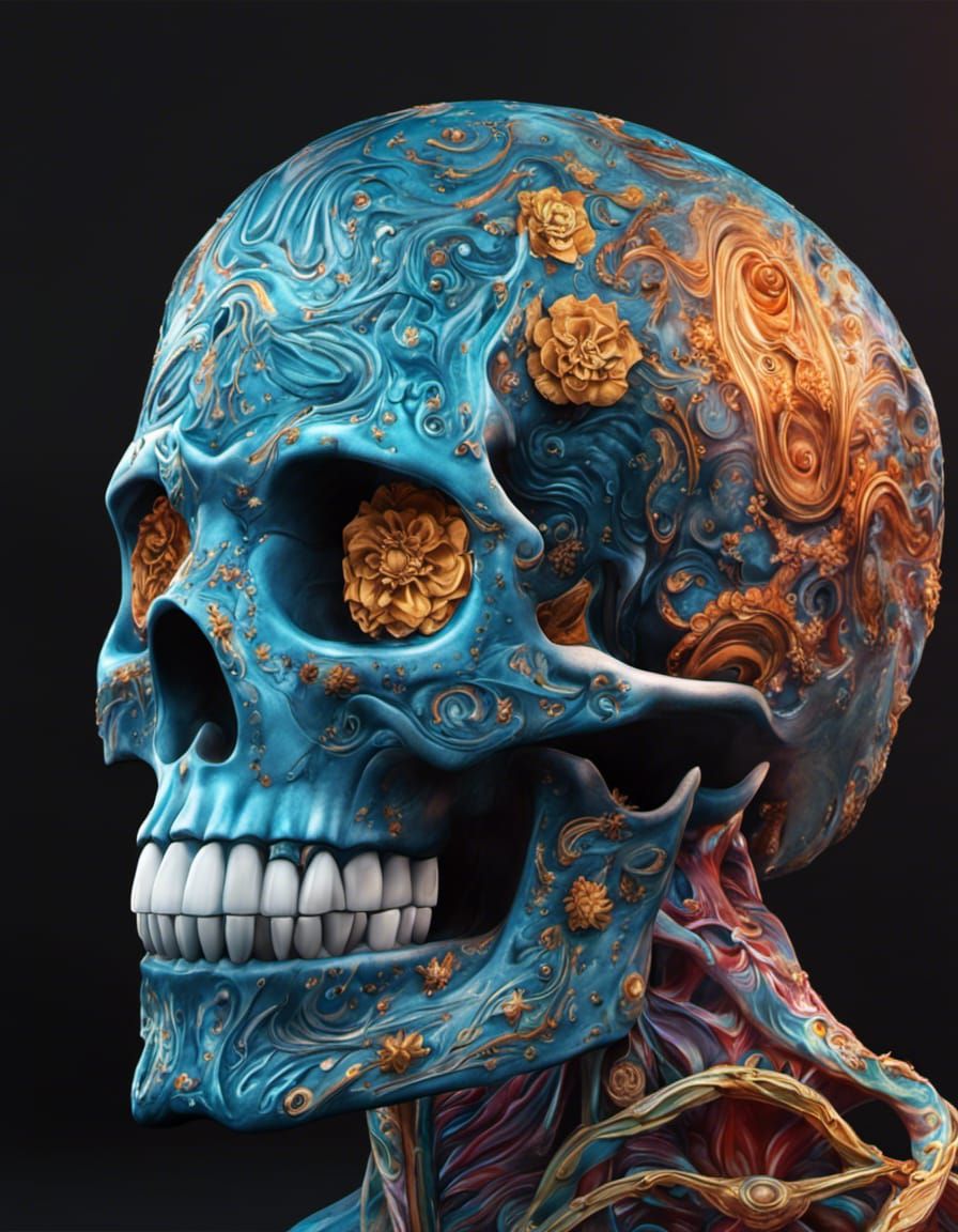 Cosmic Skull: 3D Holographic Universe Illustration