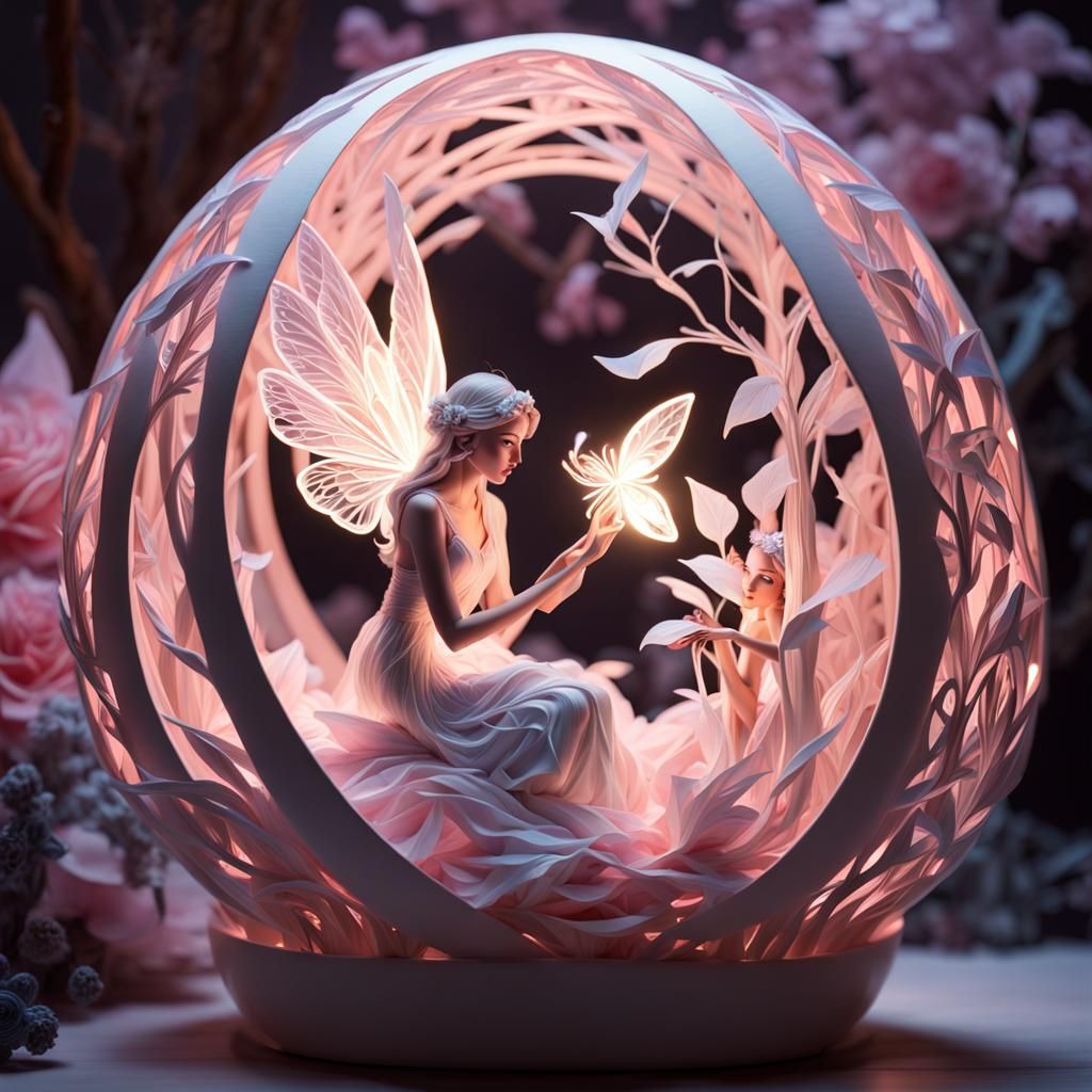 Paper quilling and origami large image of a pretty fairy with glowing wings.