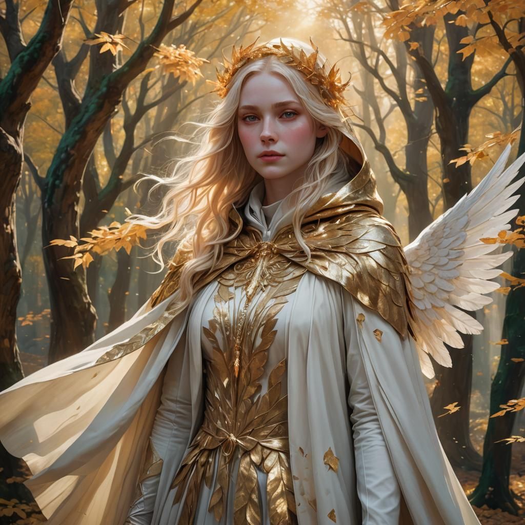 Ethereal Angel in Autumn Forest, Digital Matte Painting