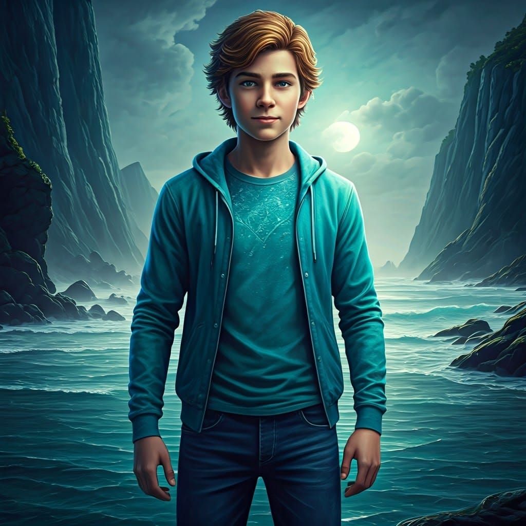 Poseidon's Son: Coastal Demigod in Matte Painting Style