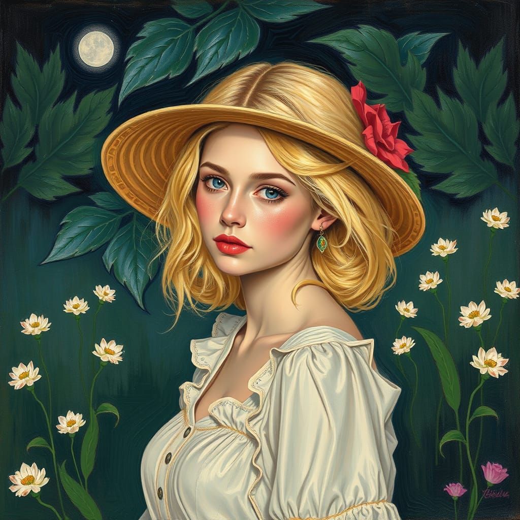 Blonde Woman in Tree Surrounded by Monsters