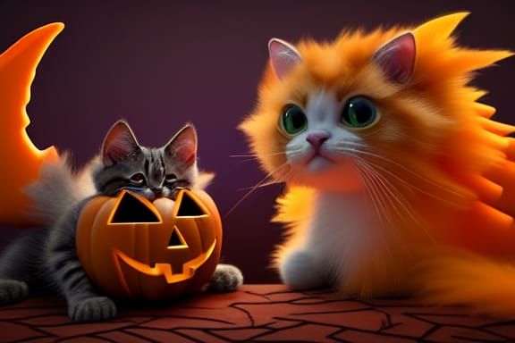 Cute Halloween Dragon-Kitten in Pixar Style