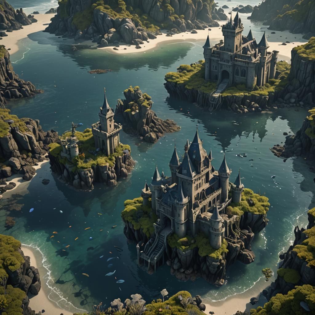 Underwater Castle with Fish People in 3D