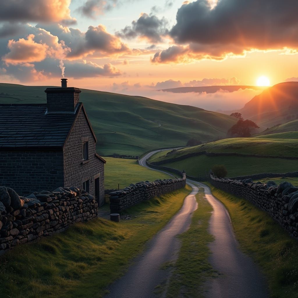 Surreal Yorkshire Dales Landscape with Rustic Farmhouse and ...