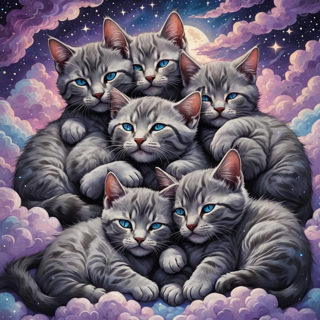 Dreamy Kittens in Starry Night Sky