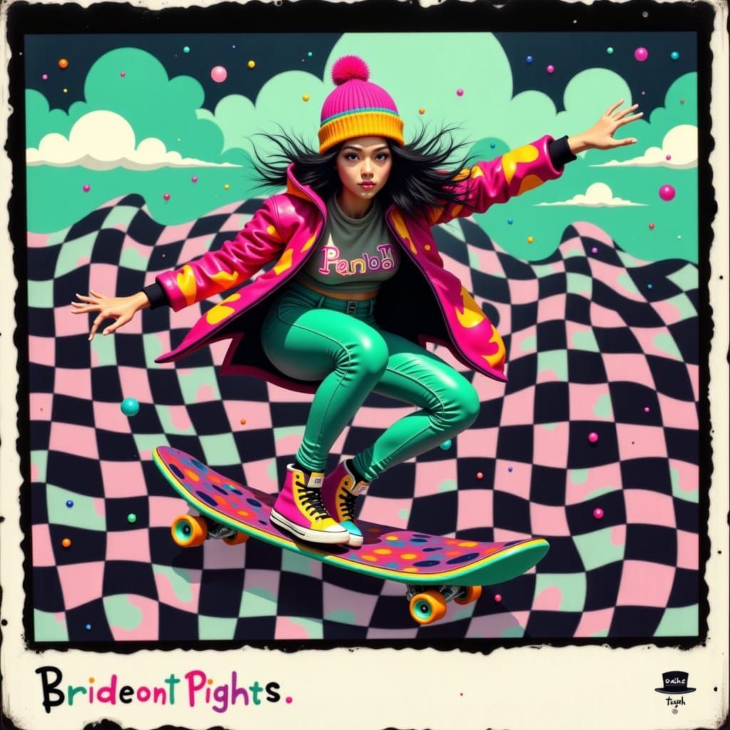 Skater in Mid-Air with Checkered Background