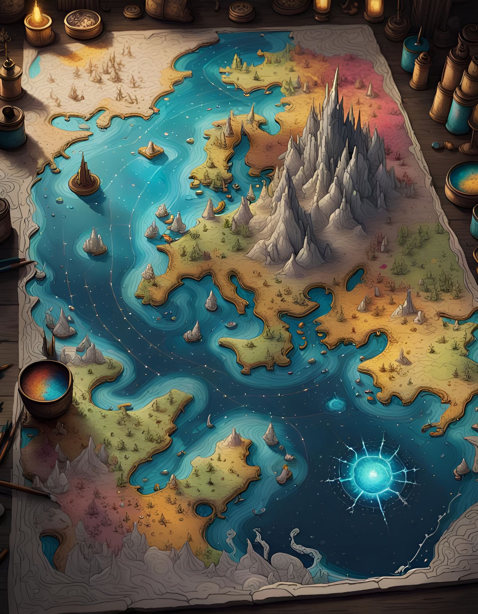 Intricate Hand-Drawn Map of Magical Fantasy World