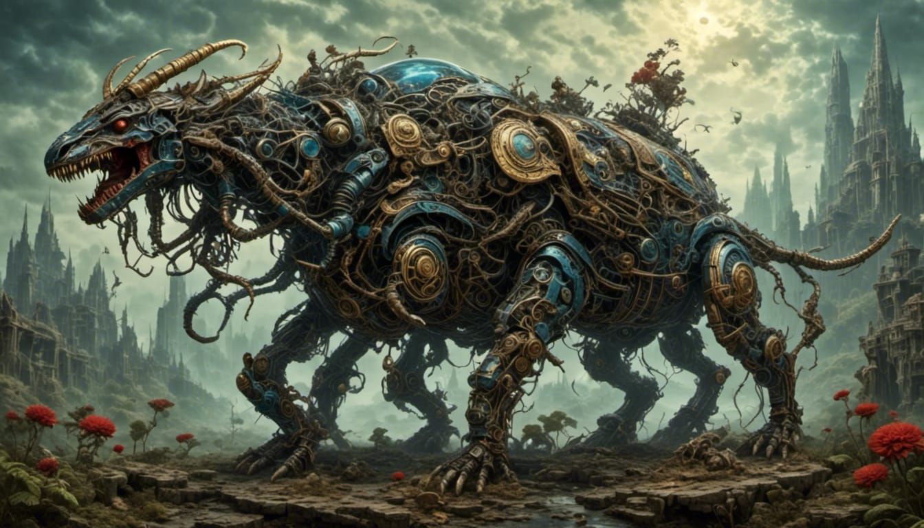 Mountain-Scale Hybrid Monster Wearing a Bow-Tie