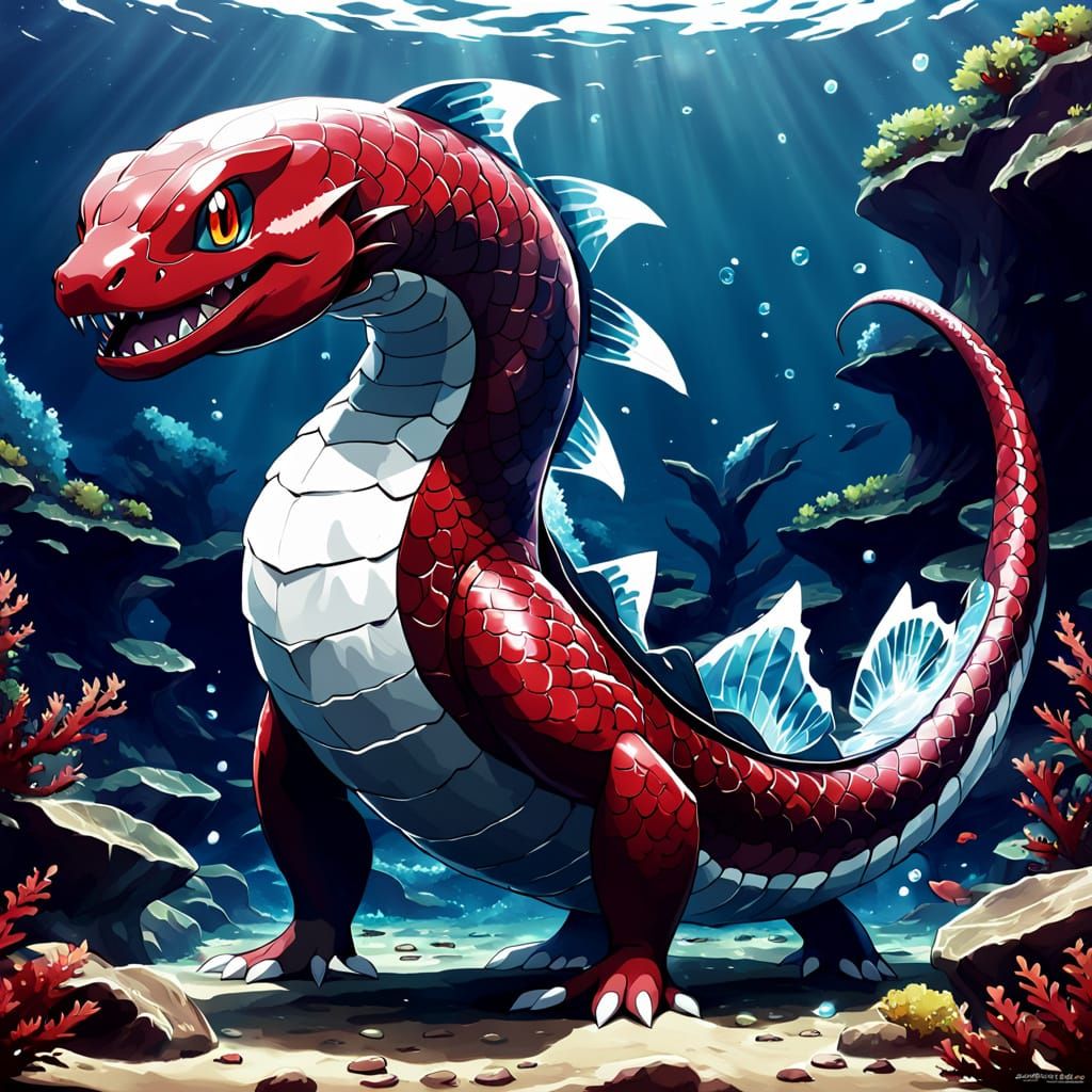 Regal Water Pokémon with Eel-Inspired Scales and Majestic Au...