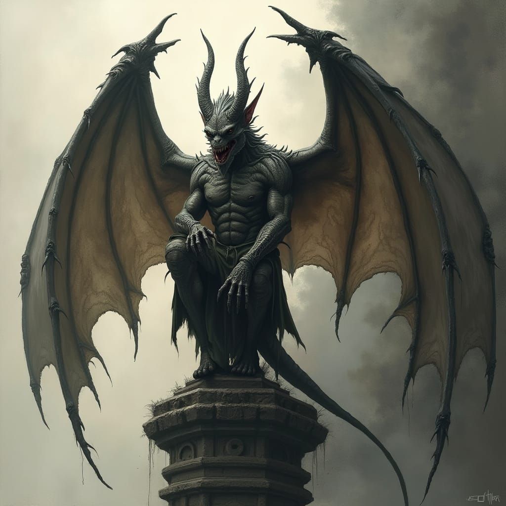 Living Gargoyle as Dark Fantasy Art
