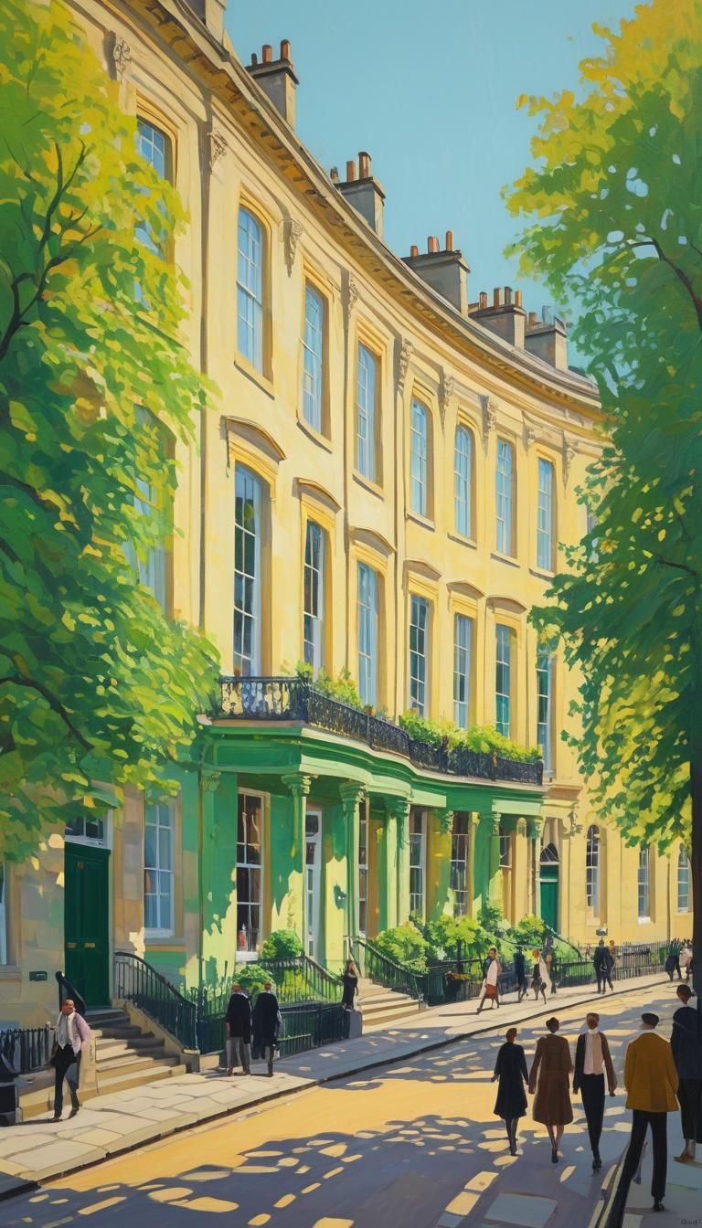The Crescent, Bath: Fauvist Oil Painting on Canvas